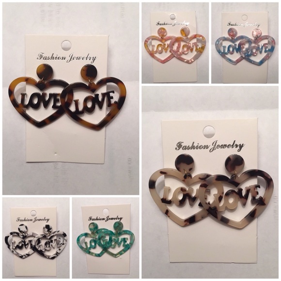 Sold🌸Brown Acrylic Love Earrings - Picture 4 of 4